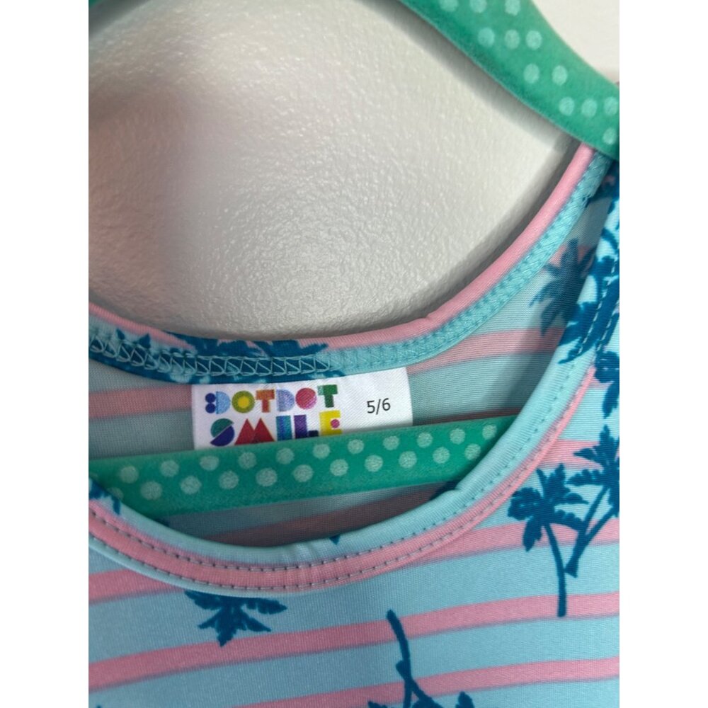 Dotdotsmile Dress Size 5-6 New With Tags Palm Trees Blue and Pink - Picture 2 of 4